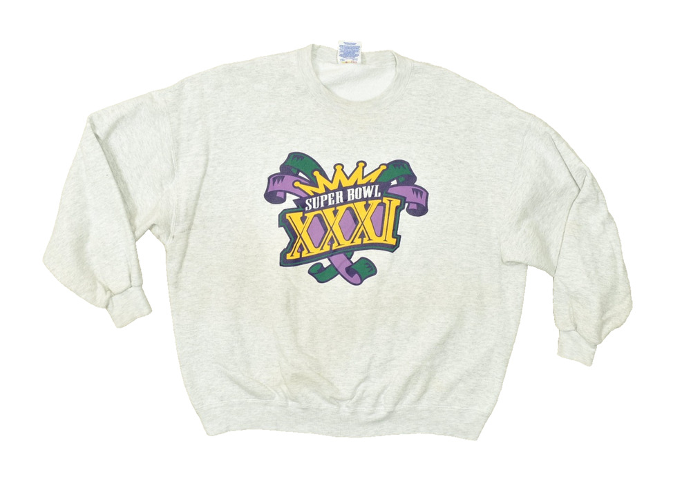 Vintage 1997 Super Bowl XXXI NFL Jerzees Sweatshirt Size 2X Mardi Gras Colors
